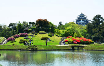 日本三名園の一つ。岡山藩二 代目藩主の池田綱政が生み出し、その後代々の藩主が手を加えて今に江戸時代の大名庭園の趣きを残す『岡山後楽園』
